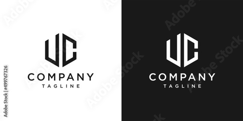 Creative Letter UC Monogram Hexagon Logo Design Icon Template White and Black Background