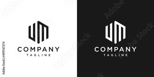 Creative Letter UM Monogram Hexagon Logo Design Icon Template White and Black Background photo