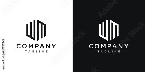 Creative Letter WM Monogram Hexagon Logo Design Icon Template White and Black Background