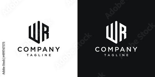Creative Letter WR Monogram Hexagon Logo Design Icon Template White and Black Background