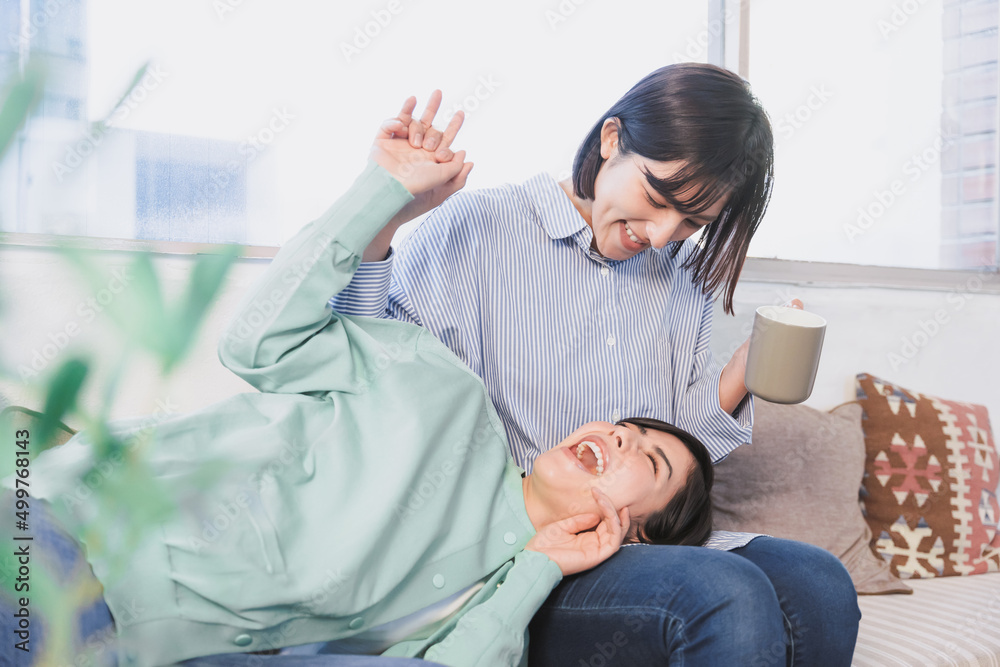 いちゃつく女性カップル(女性同士のパートナーのイメージ) いちゃつく女性カップル(女性同士のパートナーのイメージ)