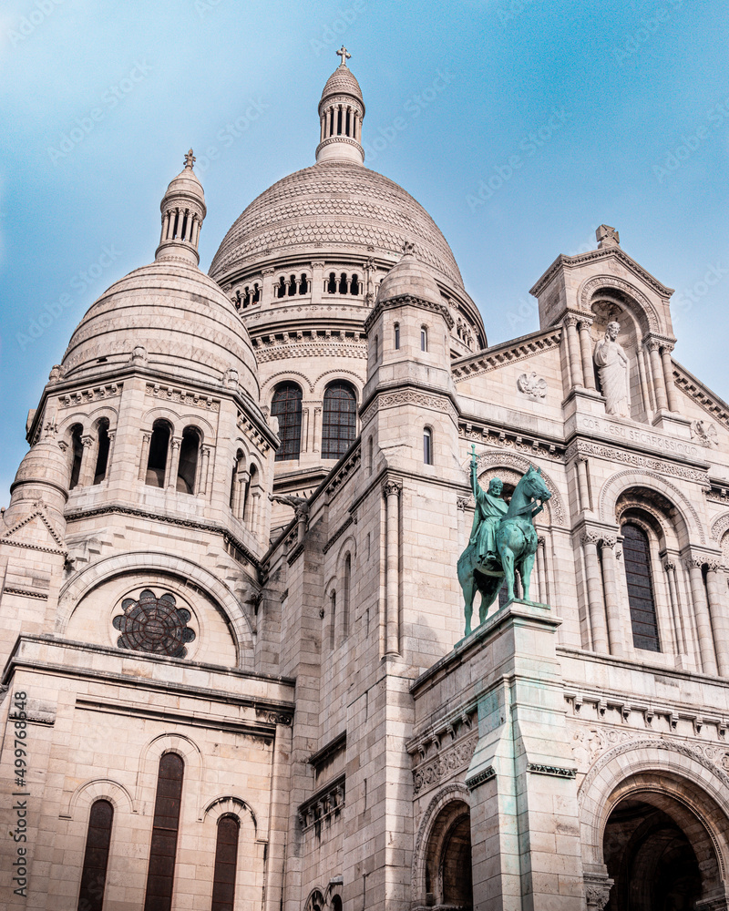 Bottom view of the famous Sacre Coeur in Montmartre, Paris.