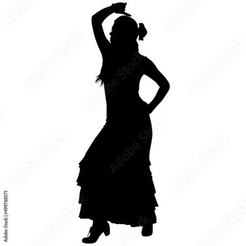 Black silhouette of flamenco dancer in beautiful dress