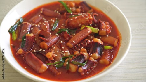 Ojing-O-Bokeum - Stir-fried squid or octopus with Korean spicy sauce - Korean food style photo