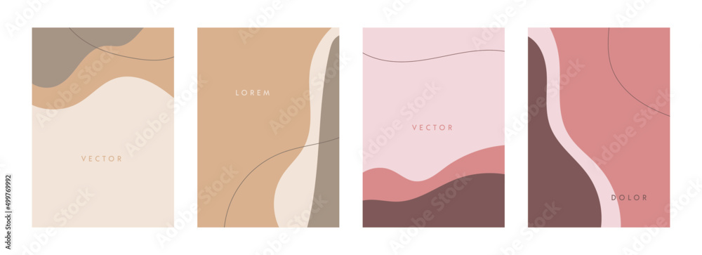 Simple cute abstract style background cover design layout template collection set. Minimalist aesthetic. Vector  for banner, print poster, wallpaper, website, invitation.