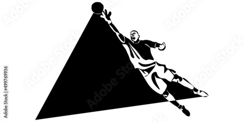 Football, soccer player kicking ball, side view. Isolated vector black and white one continuous line silhouette. Silhщuette of football or soccer defender, striker or goalkeeper. Vector clipart 