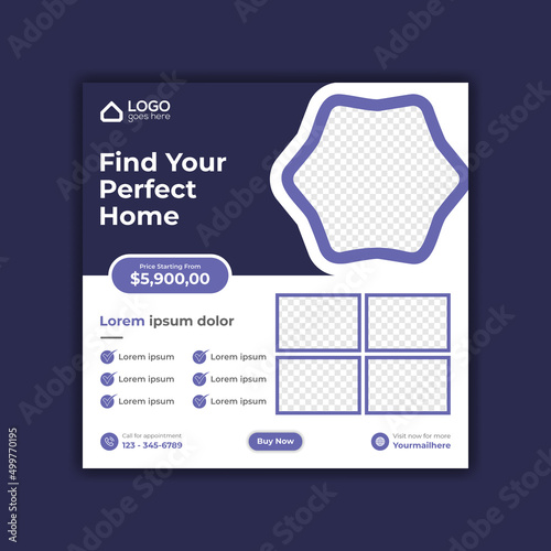 Real estate house social media post or square flyer template design