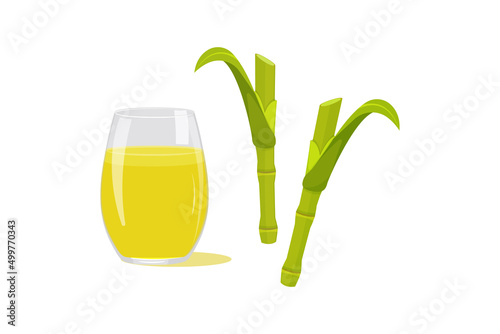 Sugarcane juice in glass glass on white background.