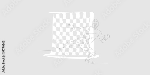 Football, soccer player kicking ball, side view. Isolated vector black and white one continuous line silhouette. Silhщuette of football or soccer defender, striker or goalkeeper. Vector clipart 