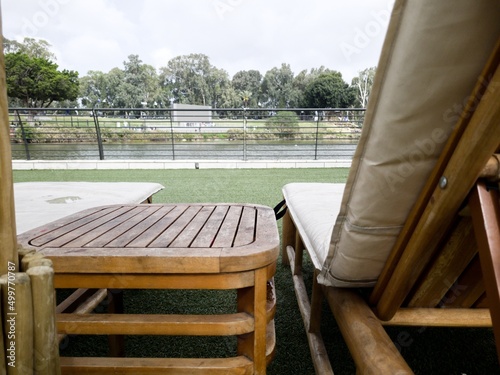 Wooden Benches in the National Park in Ramat Gan, Israel photo