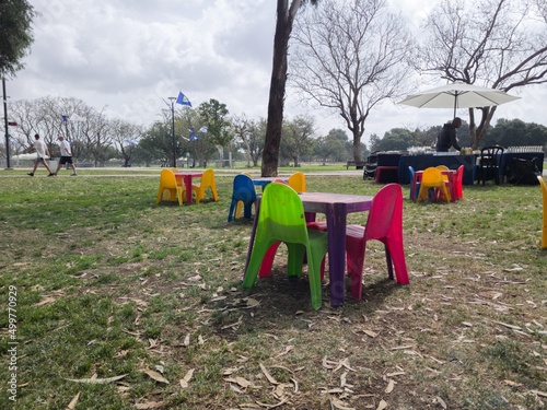 Tables and Seats for Kids to Do Art in the National Park in Ramat Gan