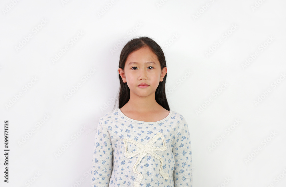 Portrait of Asian young girl kid looking at camera on white background. Portrait of Asian young girl kid looking at camera on white background.