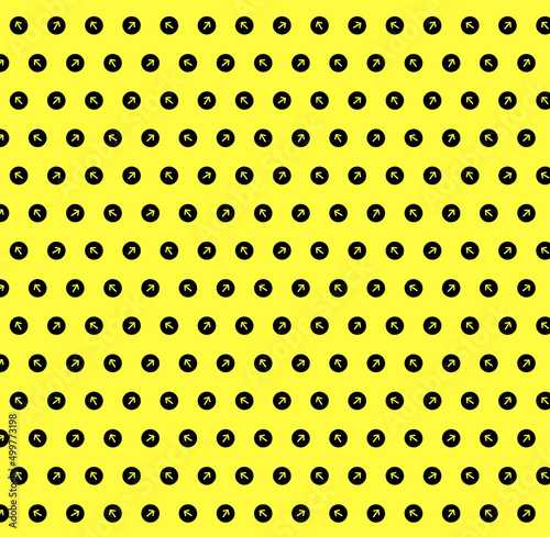 Bright yellow and black hearts and curve arrows pattern