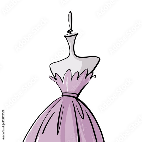 Fashion logo, symbol. Delicate dress on a mannequin. Silhouette. Illustration.