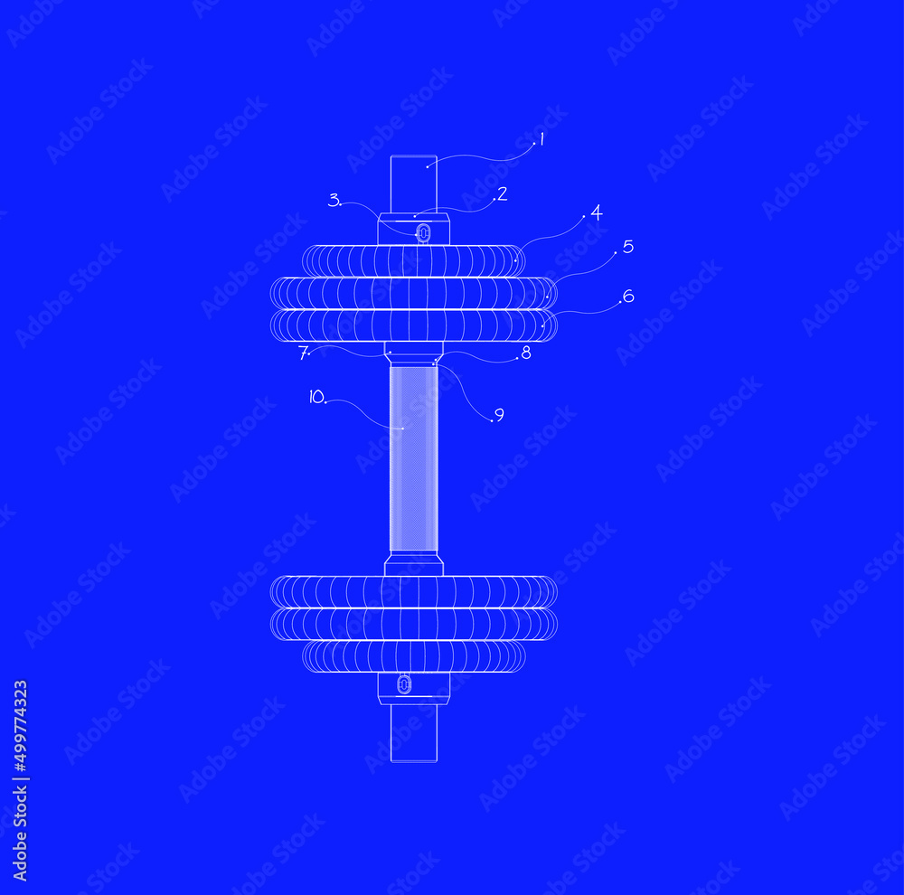 Blueprint icon of barbell - Vector Blueprint icon of barbell - Vector