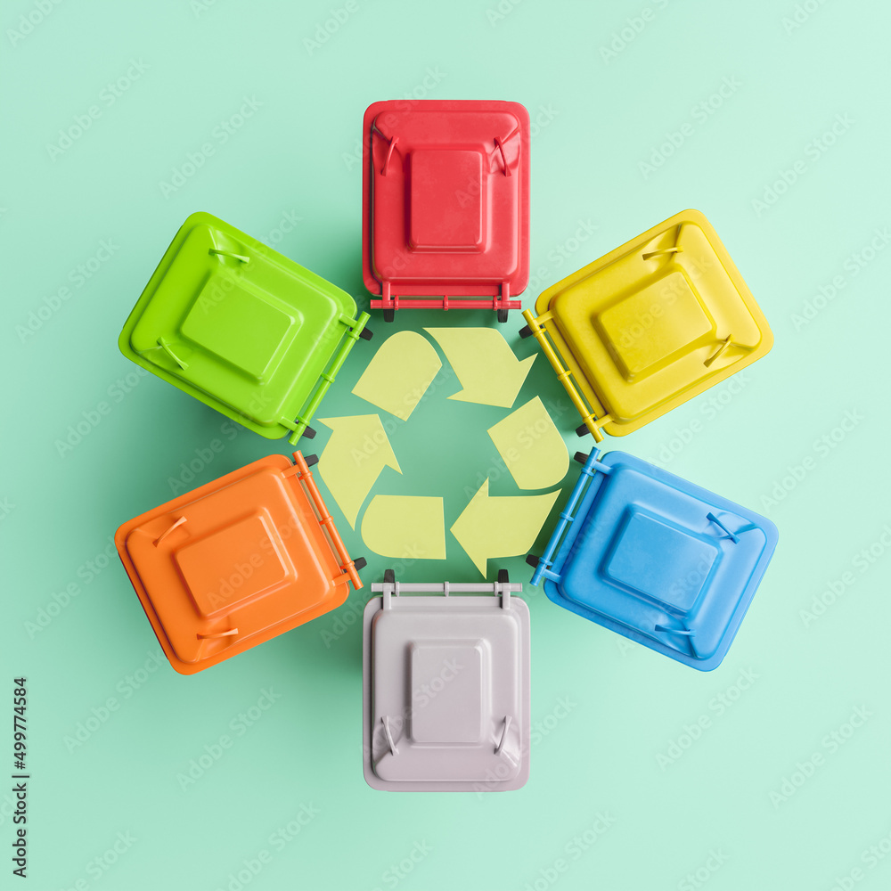 Obraz premium Circle from colorful recycling bins