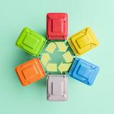 Circle from colorful recycling bins