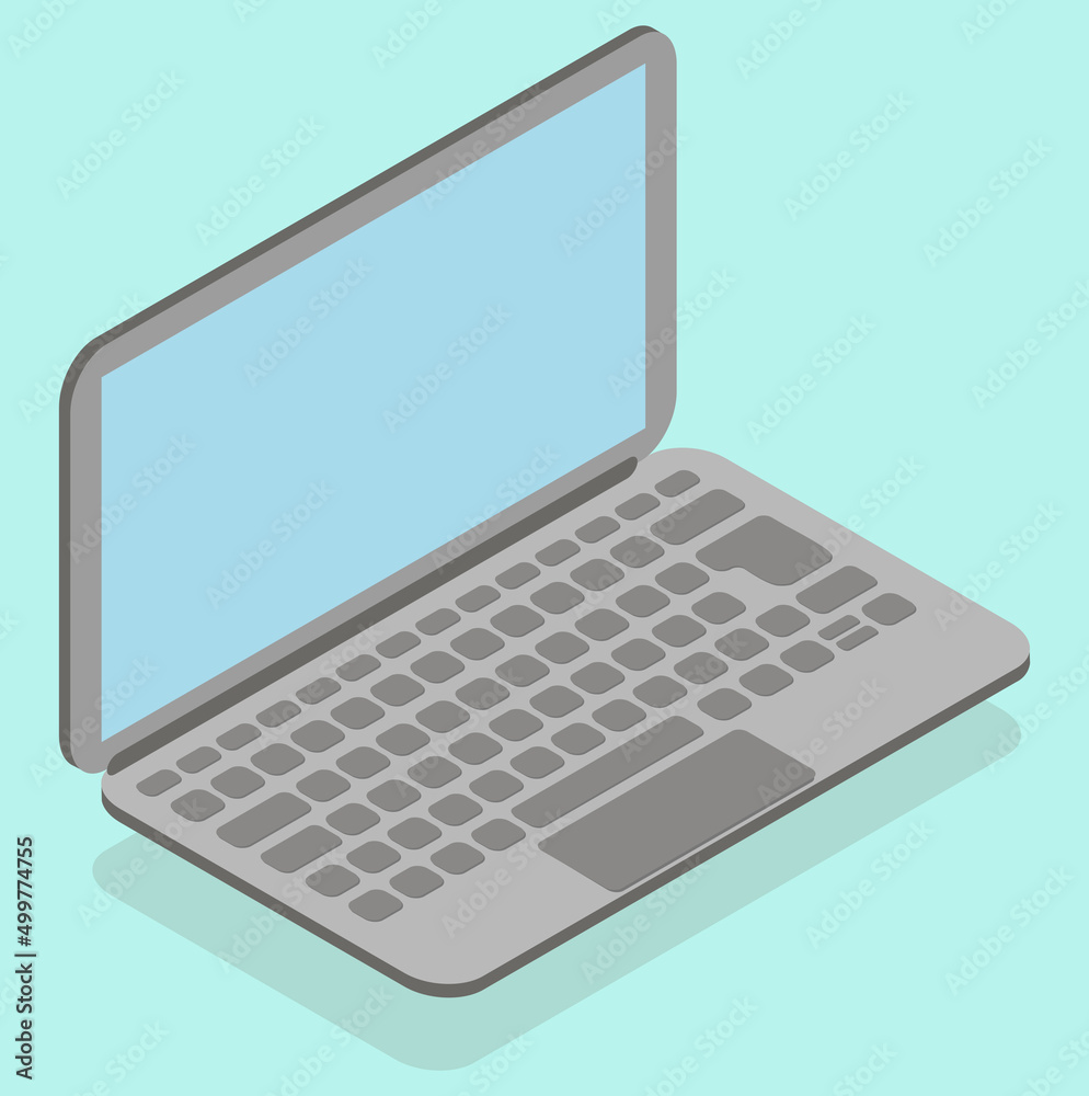 Isometric laptop with blank screen isolated on blue background Isometric laptop with blank screen isolated on blue background