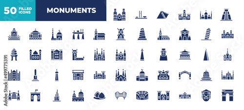 Canvas set of 50 glyph monuments icons