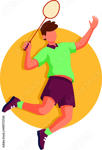 Badminton player jumping smash. Badminton championship. Flat vector illustration isolated on white background.