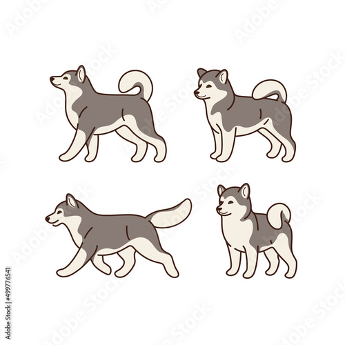 Cartoon malamute dogs sketch line icon. Сute dog icons set. Childish print for nursery, kids apparel, poster, postcard, pattern.