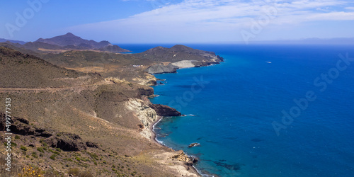 Panoramic View from Vela Blanca Volcanic Dome, Cabo de Gata-Níjar Natural Park, UNESCO Biosphere Reserve, Hot Desert Climate Region, Almería, Andalucía, Spain, Europe