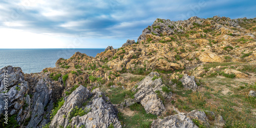 Rocky Coast, Pría Cliffs, Karst Formation, Bufones de Pría, Protrected Landscape of the Oriental Coast of Asturias, Llanes de Pría, Asturias, Spain, Europe photo