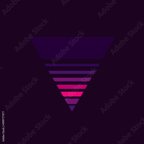 Vintage triangular sunset in the style of the 80s. Vector background. A design element.