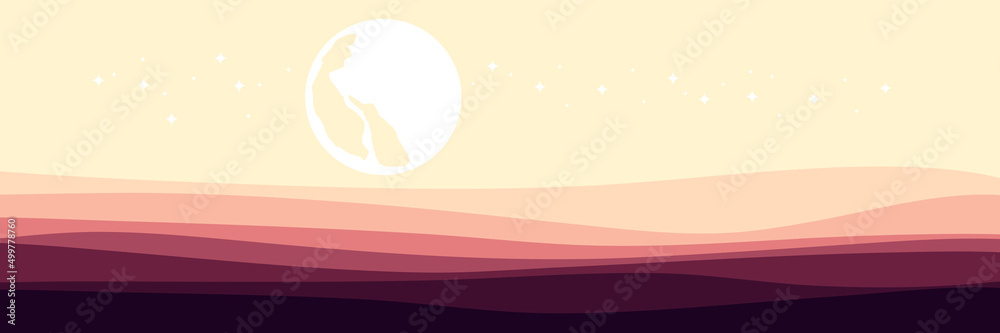 moonrise landscape with landscape wave pattern vector illustration good for web banner, ads banner, tourism banner, wallpaper, background template, and adventure design backdrop
