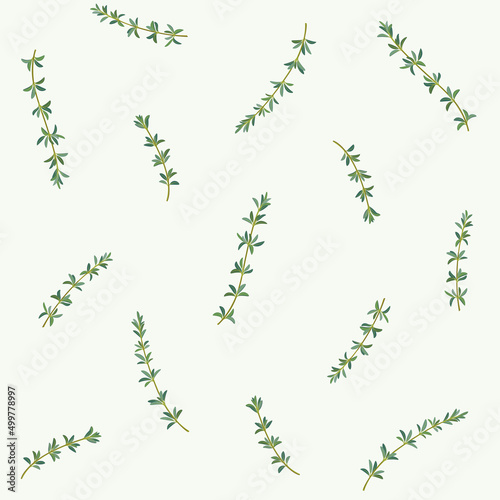 Branch of thyme. Trendy seamless pattern with twig. Contour vector illustration.