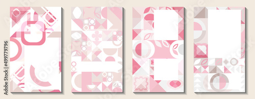 Abstract vertical backgrounds. Set of geometric pattern in light pink, nude, white colors.