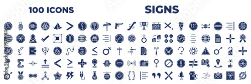 Fototapeta set of 100 glyph signs icons