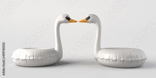 Fototapeta Naklejka Na Ścianę i Meble -  Swan float. Inflatable beach or pool toy. Copy space. 3D illustration.