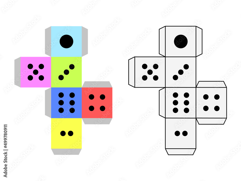 Cube Dice Template Vector Design for Paper Cut Cube Dice Template Vector Design for Paper Cut