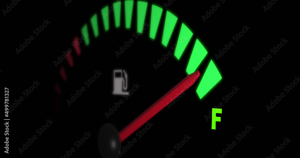 Naklejka premium Image of fuel gauge moving over black background