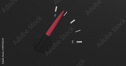 Image of fuel gauge moving over grey background