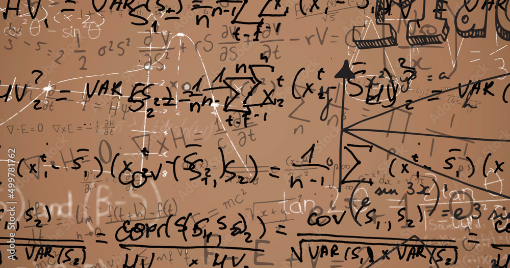 Image of mathematical equations on brown background