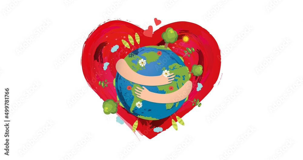 Image of globe and heart on white background