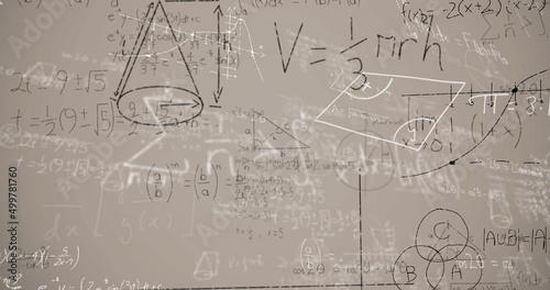 Image of mathematical equations on grey background