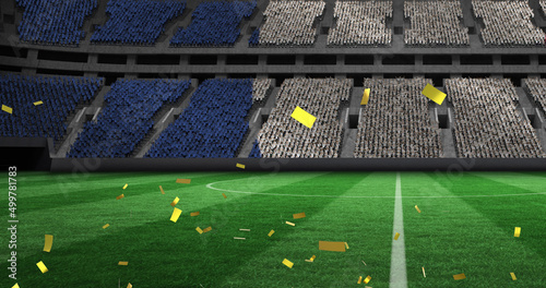 Image of gold confetti falling over flag of france in sports stadium © vectorfusionart