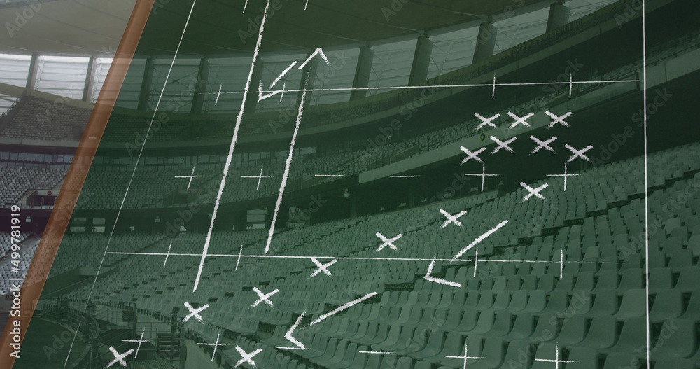 Naklejka premium Image of drawing of game plan over empty stadium