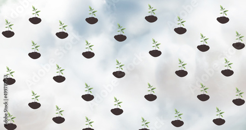 Image of stay natural text over clouds and plants