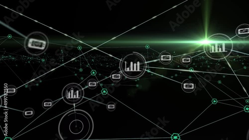 Wallpaper Mural Animation of data processing and business icons over black background Torontodigital.ca