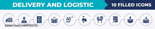 Fotografie, Obraz set of 10 glyph delivery and logistic icons