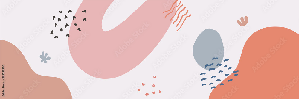 Abstract organic long vector banner template. Minimal background in boho style with copy space for text. Facebook cover. Modern boho abstract hand drawn colorful presentation design background Abstract organic long vector banner template. Minimal background in boho style with copy space for text. Facebook cover. Modern boho abstract hand drawn colorful presentation design background
