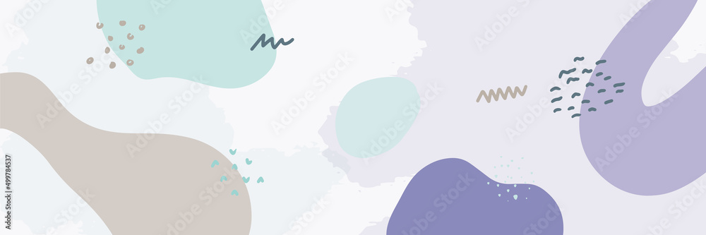 Beautiful pastel social media banner template with minimal abstract organic shapes composition in trendy contemporary collage style