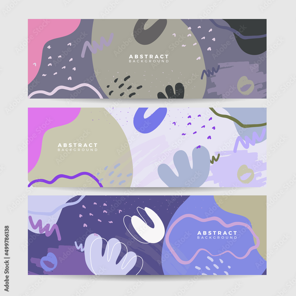 Beautiful pastel social media banner template with minimal abstract organic shapes composition in trendy contemporary collage style. Modern colorful vector hand drawn organic shapes and textures