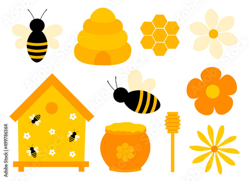 Set bees honey vector illustration