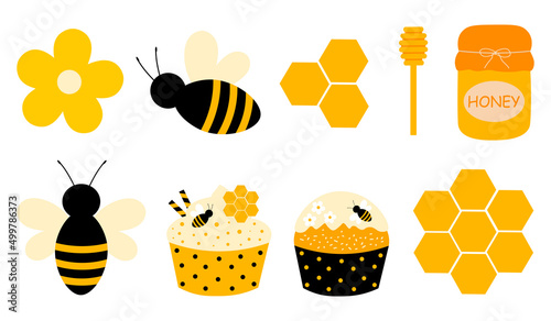 Set bees honey vector illustration