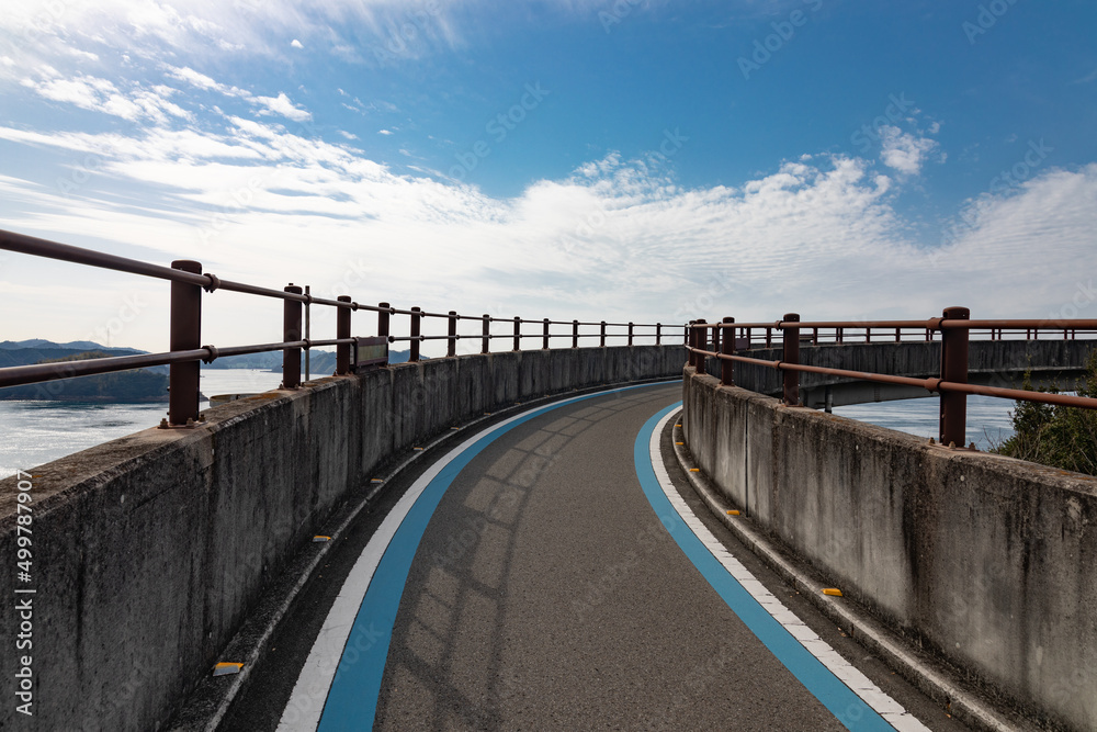 View of cycle access ramp at Kurushima Kaikyo Bridge, Ehime, Japan
